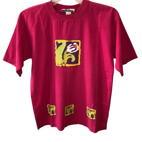 Vintage SK Sport Small Pink Tulip Flower Print T Shirt Tee Top Size S USA - Picture 1 of 9